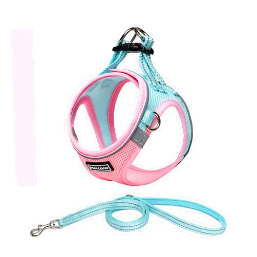 Mercano Soft Mesh Dog Harness and Leash Set, No-Chock Step-in Reflective Breathable Lightweight Easy Walk Escape Proof Vest Harnesses with Safety Buckle for Small Medium Dogs, Cats (S, Pink Blue)