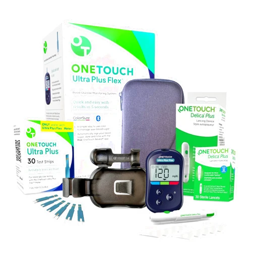 OneTouch Ultra Plus Flex Value Diabetes Testing Kit | Blood Sugar Test Kit Includes 1 Blood Glucose Meter, 1 Lancing Device, 30 Lancets, 30 Diabetic Test Strips, & Carrying Case