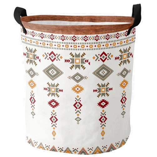 Singingin Big Laundry Basket Storage, Southwest Native American Tribal Totem Boho Waterproof Canvas Laundry Hamper, Round Collapsible Basket with Handles for Nursery Laundry Room Home Office