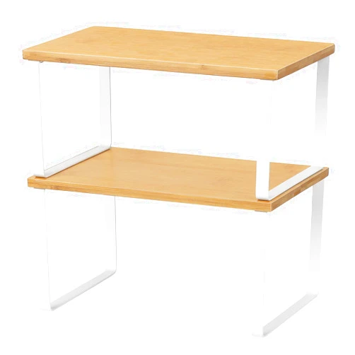 NEX Kitchen Cabinet and Counter Shelf Organizer, Stackable & Expandable, White and Natural
