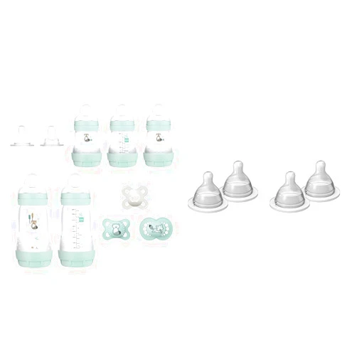 MAM Matte Essentials Gift Set, 10-Piece, Newborn Boy with MAM Extra Slow Flow Nipple Size 0, 4 Count for Newborns