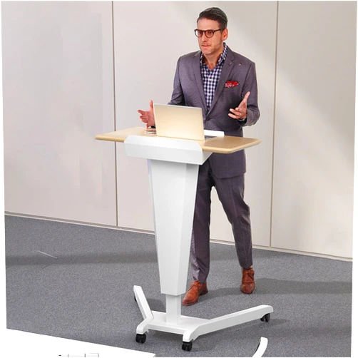 THAMPA Mobile Wooden Podium Stand,with Inclined Tabletop,Wide Reading Surface,Business Lecture Podium Reception Desk with Wire Hole,for Meetings, Speeches, Classrooms, Churches