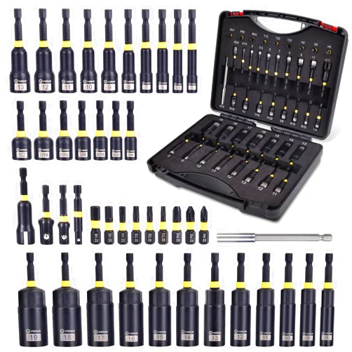 VIGRUE 43PCS Magnetic Nut Driver Set for Impact Drill, Deep Nut Drivers, Metric & SAE Nut Drivers, Wing Nut Driver, Bit Extension, 1/4 Quick Change and Phillips Torx Hex Screwdriver Bit