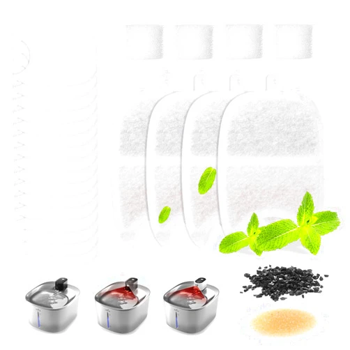 iPettie Water Fountain Filters Kits for Runway Stainless Steel Cat Water Fountain, IP-WF-S04-F4, 4 x Carbon Filter, 16 x Sponge Filter, 4 x Pump Filter