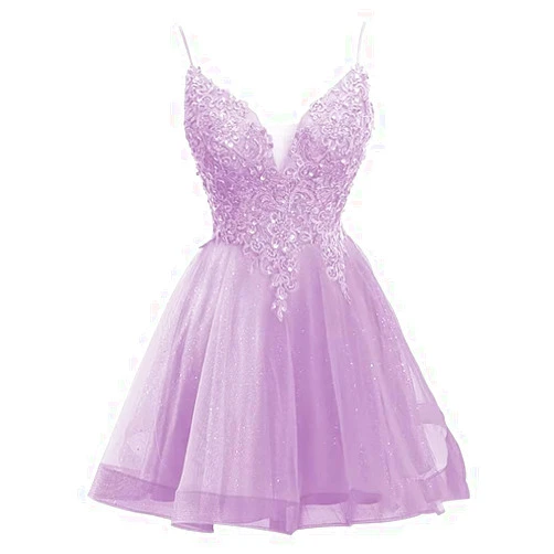 Aibilye Homecoming Dresses Lace Prom Dress Tulle Cocktail Party Dresses Short Homecoming Dresses for Junior Tulle Lilac 12