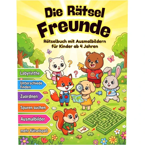 Selina Riel Die Rätsel Freunde: Rätselbuch mit Ausmalbildern für Kinder ab 4 Jahren – spielerisch rätseln, suchen, zuordnen und kreativ ausmalen (German Edition)