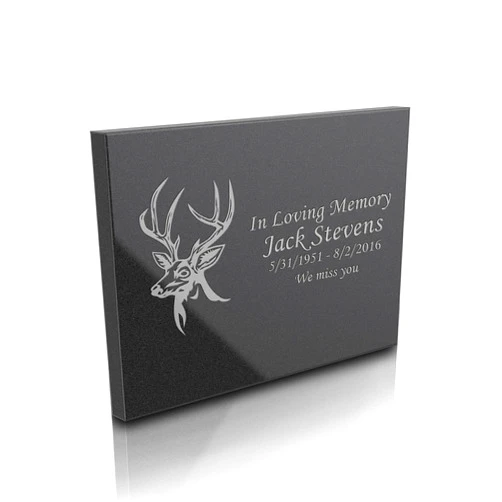 GetUrns Custom Engraved Memorial Black Granite Plaque - Horizontal (Deer, Large: 8.5
