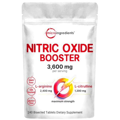 Micro Ingredients Nitric Oxide Booster 3,600mg Per Serving, 240 Bisected Tablets | Max Strength L-Arginine + L-Citrulline Amino Acid Complex | Supports Muscle, Energy, & Heart Health | Non-GMO, Gluten Free