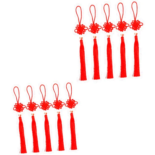 HOLIDYOYO 10 Pcs Chinese Knot Pendant Feng Silky Bookmark Tassels Tassel Trim Car Red Bead Polyester