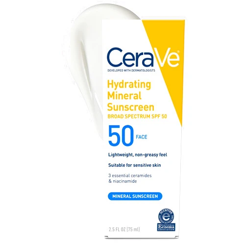 CeraVe 100% Mineral Sunscreen SPF 50 | Face Sunscreen with Zinc Oxide & Titanium Dioxide for Sensitive Skin | 2.5 oz, 1 Pack (Packaging May Vary)