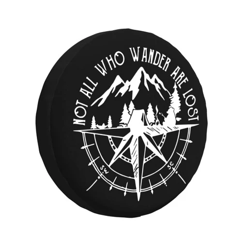 IUSCUST Compass Rose Spare Tire Cover with Backup Camera Hole Not Who Wander are Lost Leather Wheel Covers for Wrangler JL (18