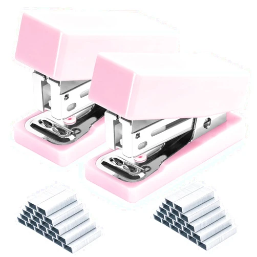 DANRONG Mini Stapler, 20 Sheets Capacity, Small Cute Staplers for Desk with 2000 Staples, Jam Free, Desktop Stapler Office Stapler (Pink-2 Pack)