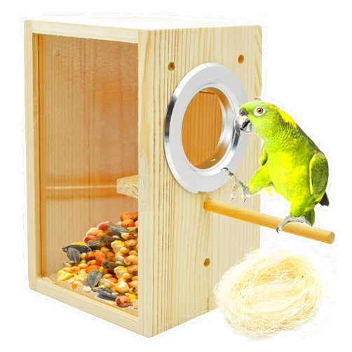 kathson Parakeet Nesting Box Transparent Bird House Bird Nest Box for Cage Parrot Nesting Boxes Wooden Breeding Box for Cockatiel Lovebirds Budgie Finch Canary(S)