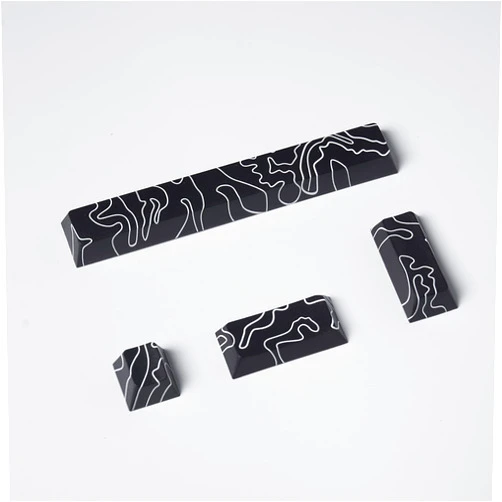 Gliging 4pcs Keycaps, Black Topographic KeycapsPBT Keycap Cherry Profile Dye-Sublimation Space Bar 6.25U ESC Enter Custom Keycap Set for Mechanical Keyboard Caps Desktop Computer Keyboards