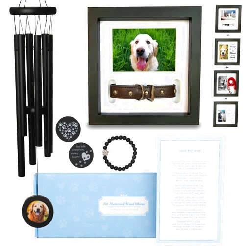PAWCEPTIVE Pet Memorial Gift Bundle - Dog Memorial Wind Chime and Pet Memorial Picture Frame Keepsakes - Loss of Dog Sympathy Gift to Comfort a Grieving Friend
