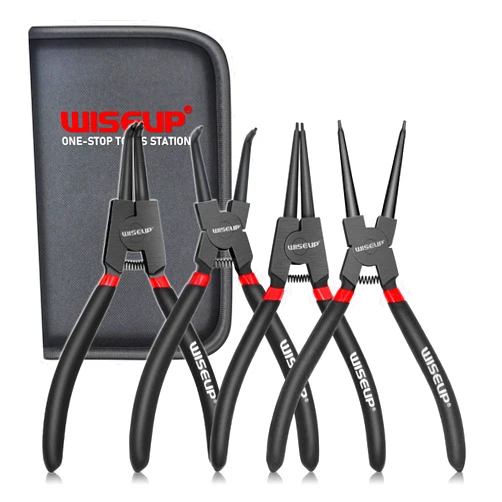 WISEUP Snap Ring Pliers Set Heavy Duty,4PCS-7 inch Internal/External Circlip Pliers Kit,Straight/Bent Jaw Pliers Tips C-Clip Pliers for Ring Remover Retaining