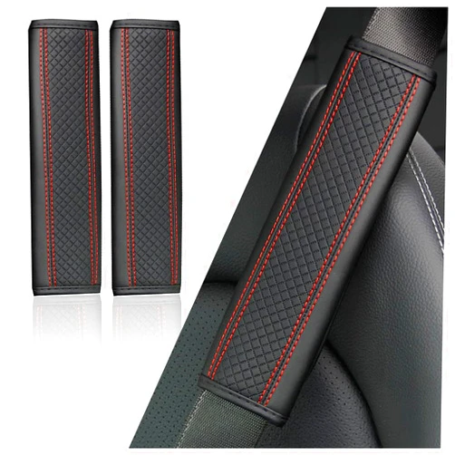 Figpade 2PCS Car Seat Belt Cover Pad,Breathable Leather Seatbelt Covers for Shoulder Protection and Car Decorations,Universal Seatbelt Cushion Adding Car Seat Strap Pads Car Accessories Interior (Black/Red)