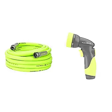 Flexzilla Garden Hose, 5/8 in. x 50 ft, Lightweight, Drinking Water Safe - HFZG550YW-E & NFZG64 6-Pattern Nozzle, Green 50' (feet) 5/8