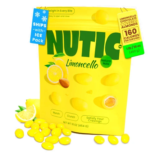 Nutic Lemoncello Chocolate Covered Almonds - 1 Lb. Roasted Almond in White Chocolate & Lemon Creme Candy. Citrus Bliss Flavors for Perfect Snacks & Gifts, Made in USA - (Pack of 1)