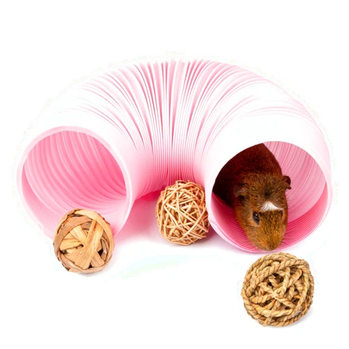 Niteangel Small Animal Foldable Play Tunnel with Fun Toys, 5.9 x 31.5 inches for Guinea Pigs, Rats and Dwarf Rabbits (Pink)