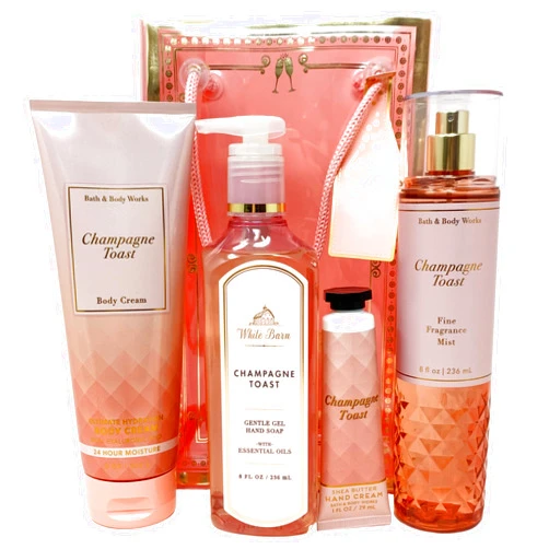 Bath Champagne Toast 5 Piece Gift Set - Includes Fine Fragrance Mist, Ultimate Hydration Body Cream, Gentle Gel Hand Soap, Shea Butter Hand Cream, and Gift Bag - Full Size