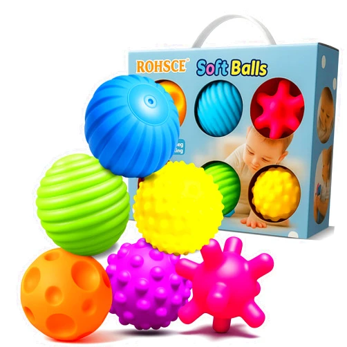 ROHSCE Sensory Ball for Babies 6 to 12 Months, Baby Balls for Toddlers 1-3 Massage Stress Relief, Textured Multi Sensory Balls Gift Sets, Montessori Sensory Toys 6 Spikey Squeeze Ball for Infant Kids