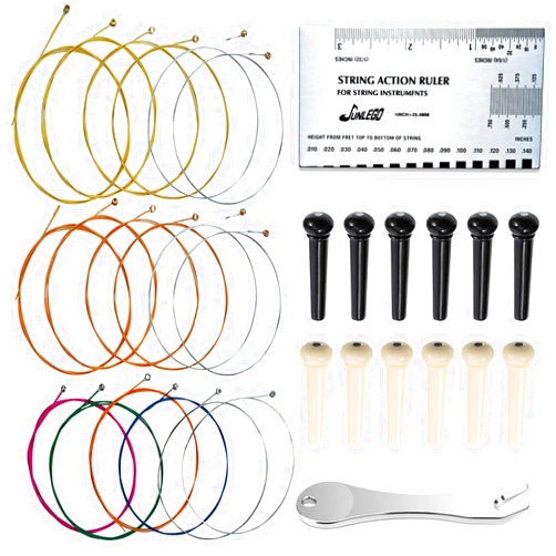 JUNLEGO 3 Sets Acoustic Guitar Strings With Guitar Action Gauge Guitar Strings Acoustic 6 String Set Acoustic Guitar Pins Pegs Pin puller Kit Guitar Strings Replacement Colorful Steel String (Big)