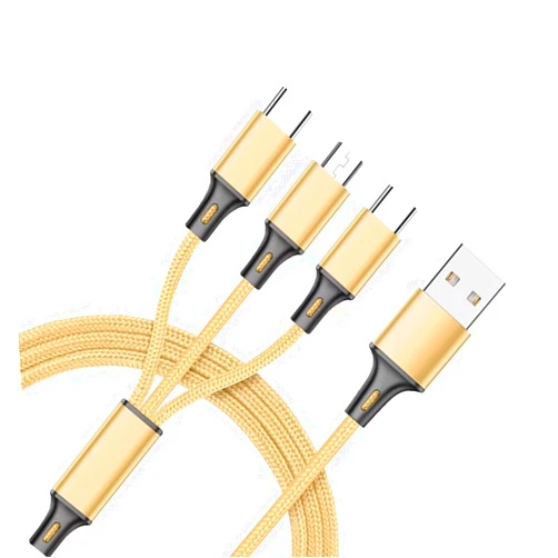 Tek Styz PRO 3in1 USB Cable Compatible with Micromax Canvas Infinity Pro Multi Strong Universal with Data for 25W Fast Quick Charging Speeds! (Gold)