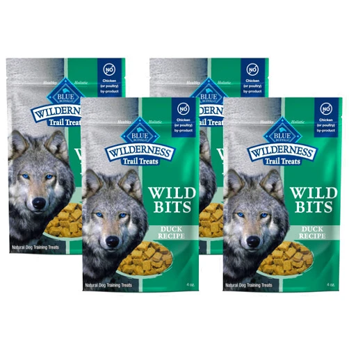 Blue Buffalo Wilderness Trail Treats Wild Bits High Protein Grain Free Soft-Moist Training Dog Treats, Duck Recipe 4-oz Bag (Pack of 4)