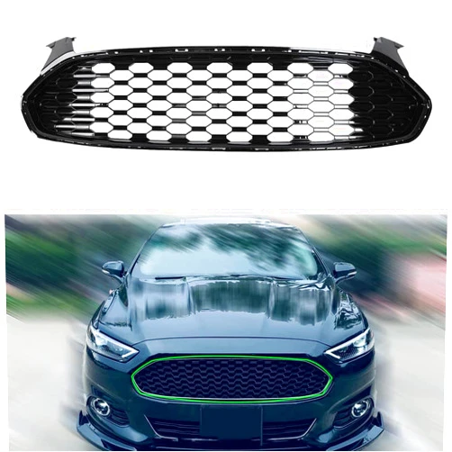 AutoJoy Club Honeycomb Style Front Bumper Mesh Grille Grill Compatible with Fusion 2013 2014 2015 2016 Gloss Black