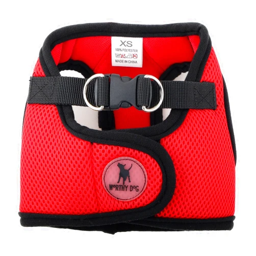 THE WORTHY DOG Step-in Dog Harness for Small Dogs, Comfortable Mesh, Reflective, Strong Hook and Loop Closure, Quick Release Buckle, Red, Small