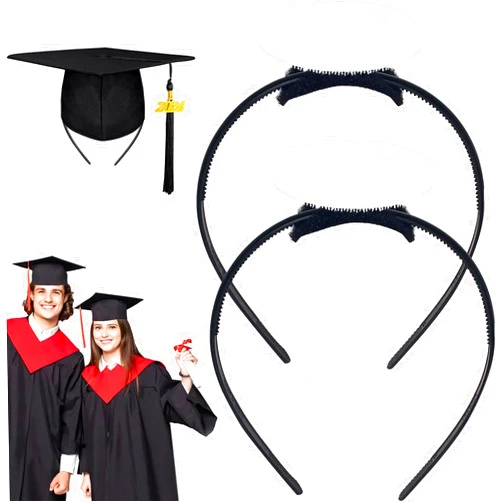 Unibouti 2 Pack Graduation Cap Headband - Grad Cap Head Band Insert with Hook and Loop Sticker - Graduates Essential Hairband for Securing Graduation Hat