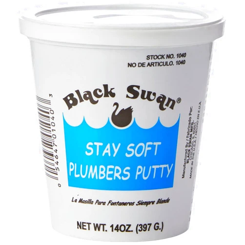 Black Swan AquaPlumb Plumbers Putty | White, 14oz, Fixture Setting Compound. Stays Soft. Use on Sinks, Tubs, Fountains and More., Compact (01040)