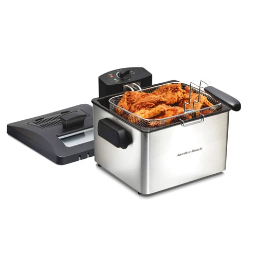 Hamilton Beach 35042 Professional Style Electric Deep Fryer, XL Frying Basket, Lid with View Window, 1800 Watts, 21 Cups / 5 Liters Oil Capacity, Stainless Steel