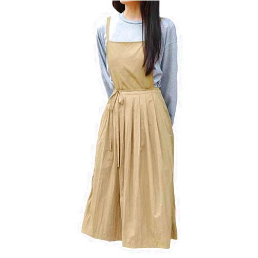 TTYAO REII Women's Pleated Apron with Pockets Polyester Waterproof Work Apron Pinafore Dress for Cooking Baking