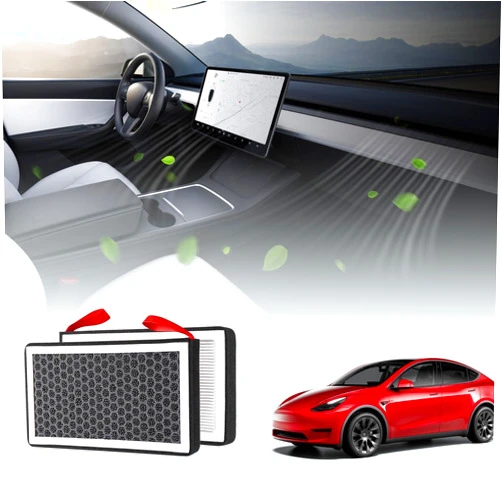 BASENOR Upgraded Tesla Model 3 Model Y Cabin Air Filter HEPA Replacement Filter Activated Carbon Tesla Accessories Set of 2 for 2017-2025 Model 3 Model Y