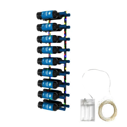 CharaVector Stainless Steel Wine Rack Wall Mounted 18 Bottles 1PCS with Indoor Mini Christmas Lights for livingroom