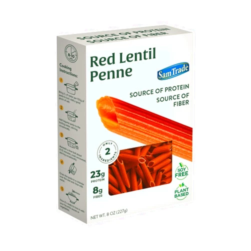 Sam Trade Chickpea Pasta, Gluten Free, Vegan, Plant Based, Non GMO, No Added Salt or Sugar, 8 oz (Pack of 6) (Red Lentil Penne)