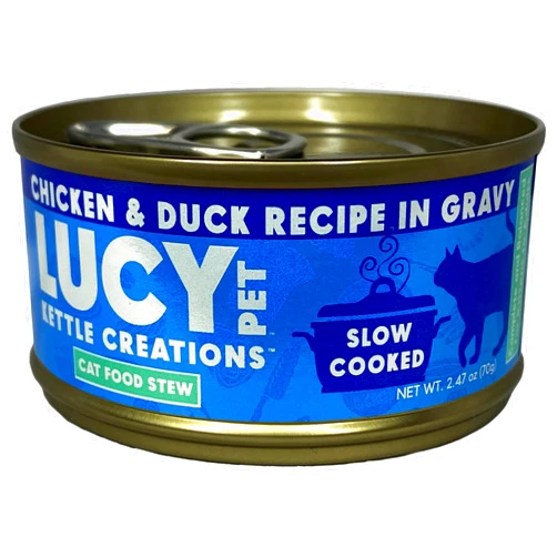 Lucy Pet Products Kettle Creations Chicken and Duck Cat Stew Recipe in Gravy 2.47oz, Blue (LPPFFLW400), Pack of 12