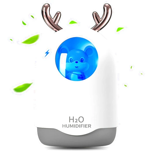 IQeer Portable Mini Humidifier,300ml Small Cool Mist Humidifier,USB Desktop Humidifier for Office,Bedroom,Home,Plants,Car,Baby,Kids Room with Auto Shut Off & Night Light - Cute Quiet Humidifier
