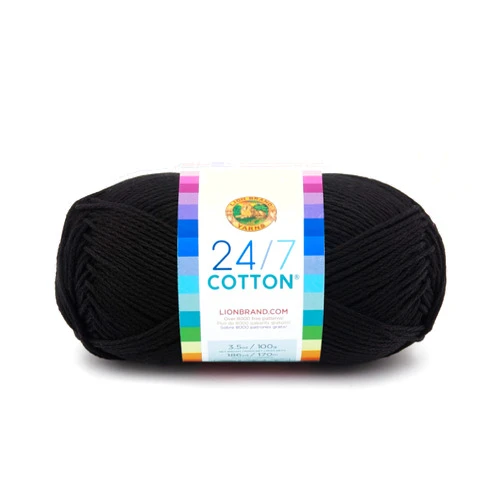 Lion Brand Yarn Lion Brand 24/7 Cotton Yarn, Lightweight Yarn for Knitting, Crocheting, and Crafts, Black, 1 Pack