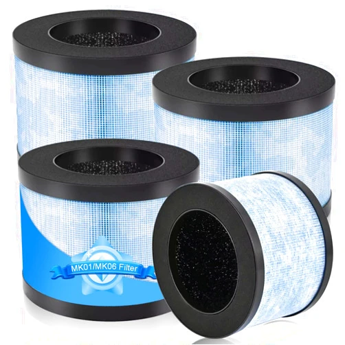Airtiancai MK06 MK01 True HEPA Replacement Filter for AROEVE MK01 MK06, FreAire KN6391, Kloudi DH-JH01,ToLife TZ-K1, POMORON MJ001H, Intelabe EPI080/EP1080, Elechomes EPI081/EP1081 Air Cleaner Purifier,4 Pack