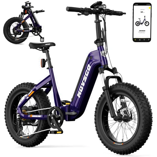 HOVSCO Electric Bike for Adults, HOVSCO Foldable 20'' Fat Tire Ebike 750W Motor Torque Sensor 28Mph Bike, 48V 15AH LG Battery 65 Miles Adult Bicycle with Shimano 7-Speed, Dual Shock Absorber, Purple
