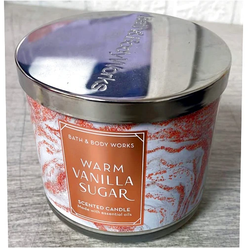 Bath & Body Works White Barn Candle Company Bath and Body Works 3-Wick Scented Candle w/Essential Oils - 14.5 oz - Warm Vanilla Sugar (Vanilla, White Orchid, Sparkling Sugar, Fresh Jasmine, Creamy Sandalwood)