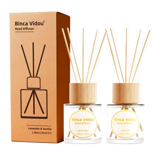 Binca vidou Reed Diffuser Set, Binca Vidou Lavender & Vanilla Natural Scent Oil Diffusers with Sticks for Home Office Bathroom Aromatherapy Decor 1.69oz x 2