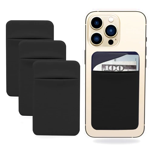 QxbBox 3Pack Adhesive Cell Phone Card Holder Pocket for Back of Phone with Flap, Stick on Wallet ID Credit Card Holder Pouch Sleeve Self Adhesive Sticker Case for iPhone Samsung 3Black