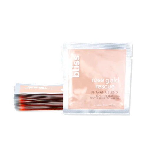Bliss Rose Gold Rescue Daily Peel - 15 ct | Vegan & Paraben-Free | 8% PHA + AHA Blend for Sensitive Skin | Targets Dull Skin, Wrinkles, Enlarged Pores, Uneven Tone & Texture