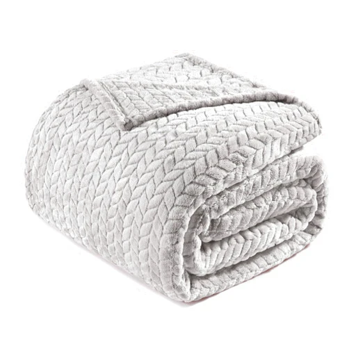 Exclusivo Mezcla Light Grey Fleece Queen Size Blanket for Bed, 90x90 Inches Soft Cozy 3D Decorative Jacquard Flannel Blankets, Lightweight Fuzzy Plush Warm Blankets for All Seasons