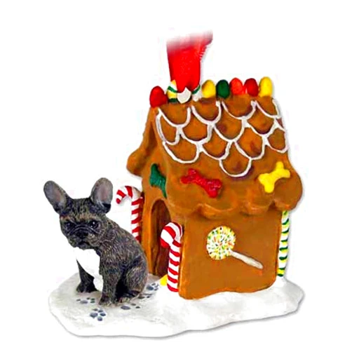 Conversation Concepts French Bulldog Gingerbread House Christmas Ornament (Red Ribbon)