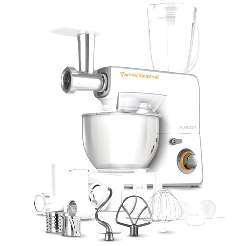 Sencor STM3700WH 10 Speed Multi-Function All in One Stand Mixer, Food Processor, Blender, Meat Grinder, Cheese Grater... with 18 Specialized Attachments, White